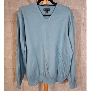 Stafford Large $75 Light Blue Cotton Cashmere V-Neck Executive Sweater
